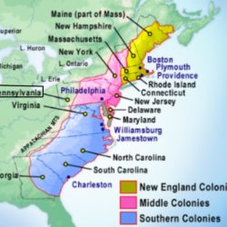 Map of the 13 colonies with capitals