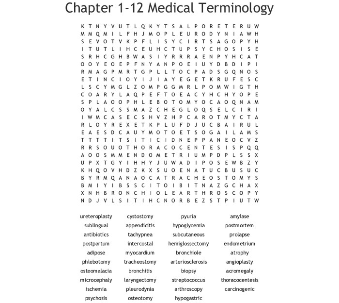 Medical terminology word search puzzle