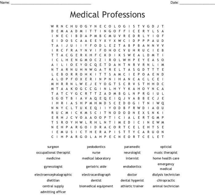 Medical terminology word search puzzle