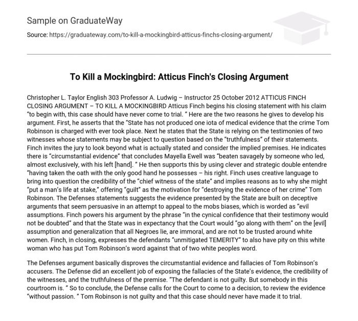 Analyzing atticus's closing arguments answer key